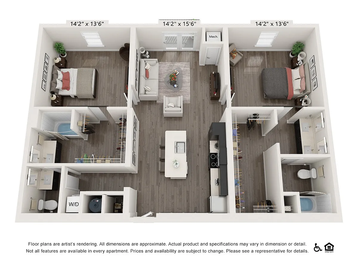 Floor plan 2 Bedrooms 1288