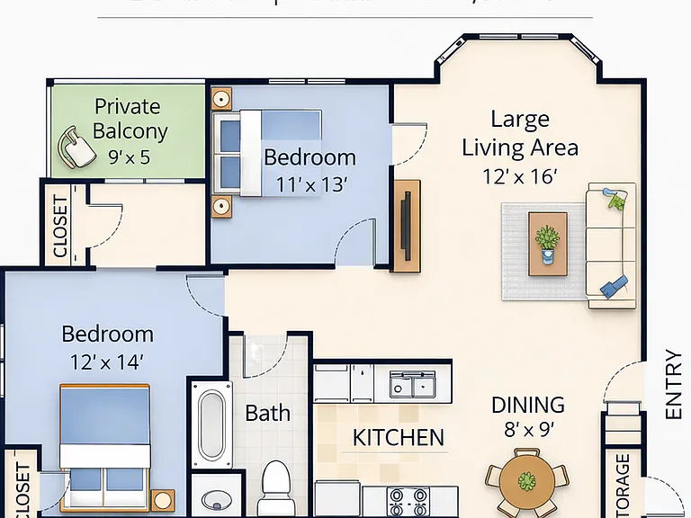 Caledon 2 BR 1 BA Floor Plan Caledon 2 BR 1 BA Floor Plan