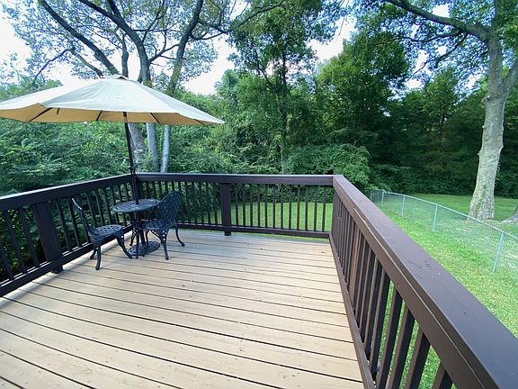private deck of kitchen overlooking wooded backyard