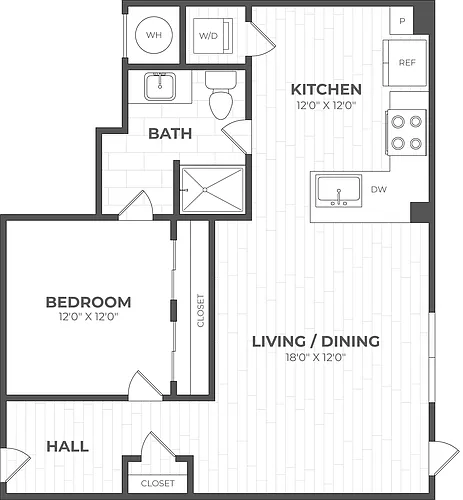 Floor plan 1 Bed/1 Bath-1I