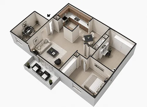 Floor plan Two Bedroom, One Bath Plus Den