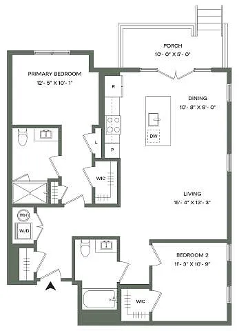 Floor plan 2 Bed 2 Bath-B3-P Mason East