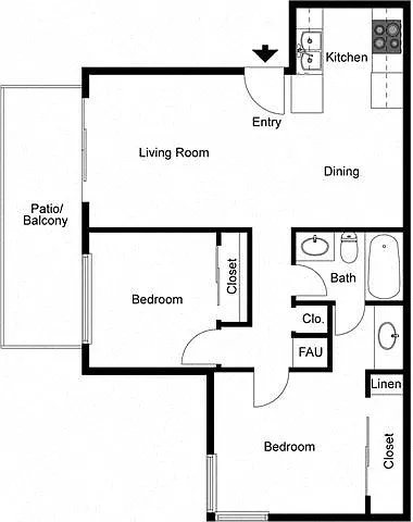 Floor plan 2 Bedroom 1 Bath
