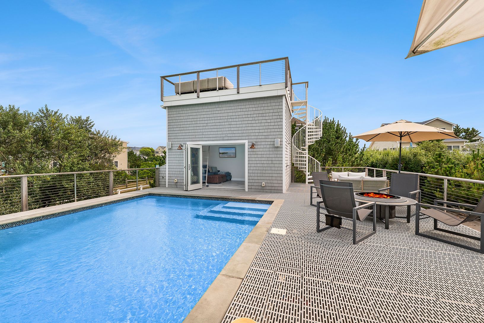 Gunite pool and pool house.