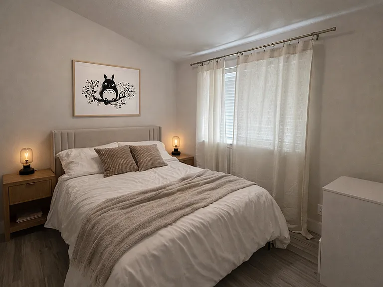 Bedroom 1 in upstairs area off living room