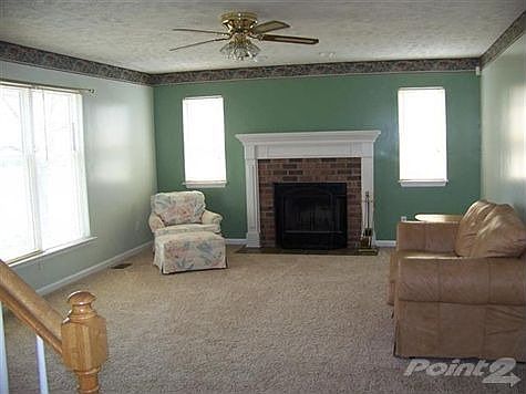 14x23 Living Room on MAIN Level. Wood burning fireplace. Lots of Windows = Natural Light and Lovely 