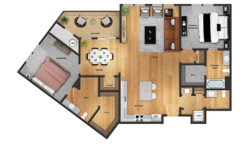 Floor plan 2 Bedroom, 2.5 Bathroom