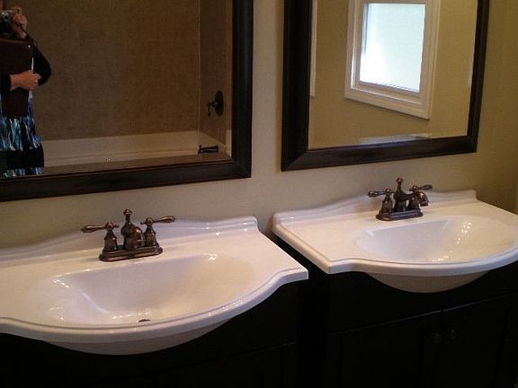 Totally remodeled bath with double sinks, ceramic tile