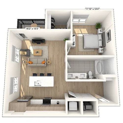 Floor plan A9 1x1 857 SF