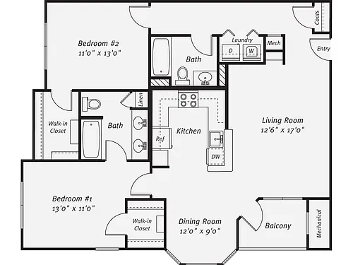 Floor plan 2 Bed/2 Bath-The Lopez Garage