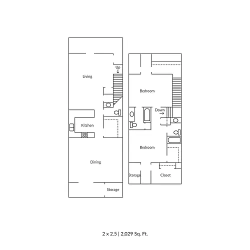 Floor plan 2 Bedroom 2.5 Bathroom