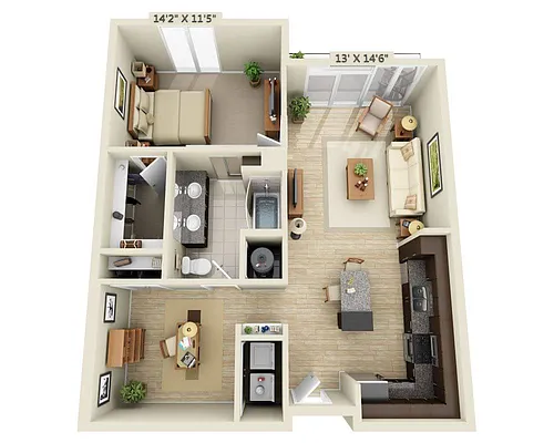 Floor plan One Bedroom Den A1AD