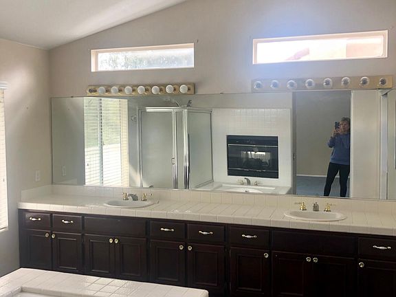 Master bath room with double vanity.
