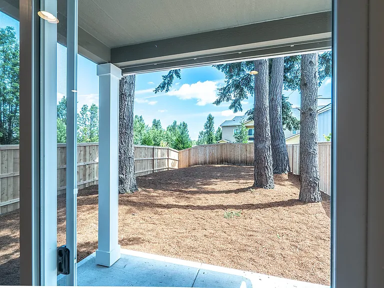 Representative Backyard is 25 x 30' barked with a tree with patio and cover.