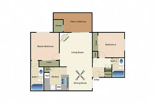 Floor plan 2 Bedrooms 2 Baths - 22C