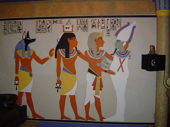 Egyptian motif movie room