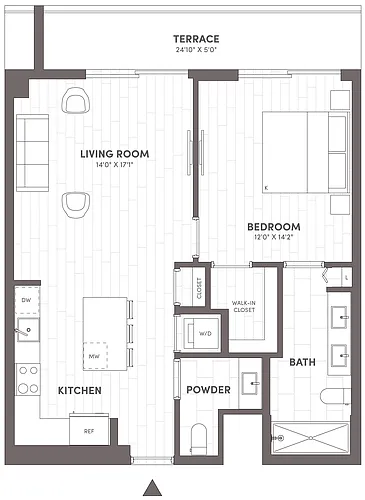 Floor plan 1 Bed-1.5 Bath-B2.1
