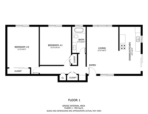 Floor plan 2 Bed 1 Bath