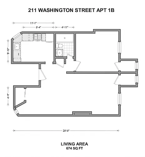 Floor plan 211 Washington Street - 1 Bedroom