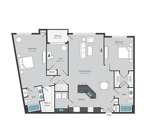 Floor plan 3 Bed/ 2 Bath (1538 sqft)