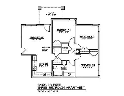 Floor plan 3 Bedroom Barrier Free Stainless Steel Appliances