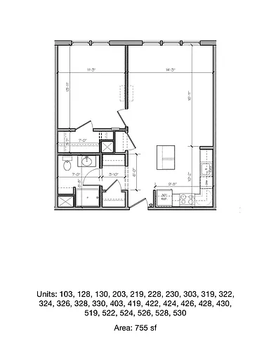 Floor plan Lake Facing One Bedroom