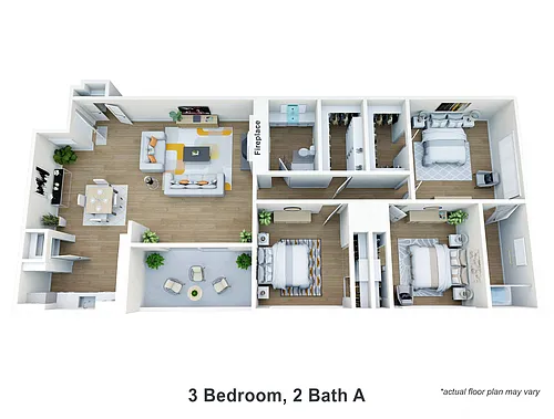 Floor plan Three Bedroom, Two Bath