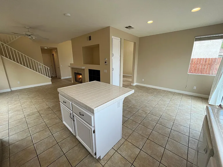 View of family room and dining room from kitchen