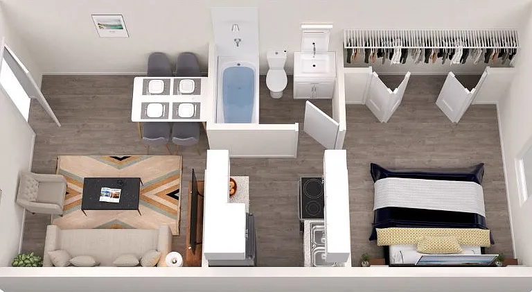 Explore this efficiently designed one-bedroom apartment with an open and inviting living space. Explore this efficiently designed one-bedroom apartment with an open and inviting living space.