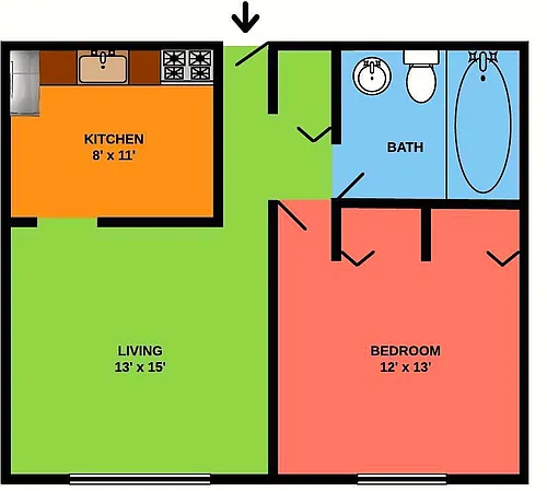 Floor plan Junior One Bedroom High Rise