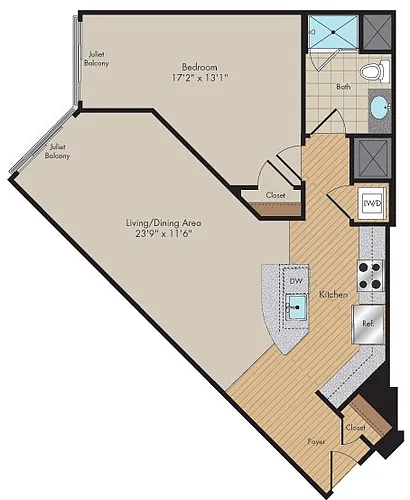 Floor plan 1 Bed/1 Bath-A8M-Landis