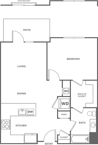 Floor plan One Bedroom One Bath (792 SF)