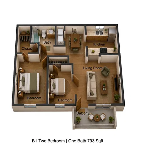 Floor plan 2 bedroom 1 bath