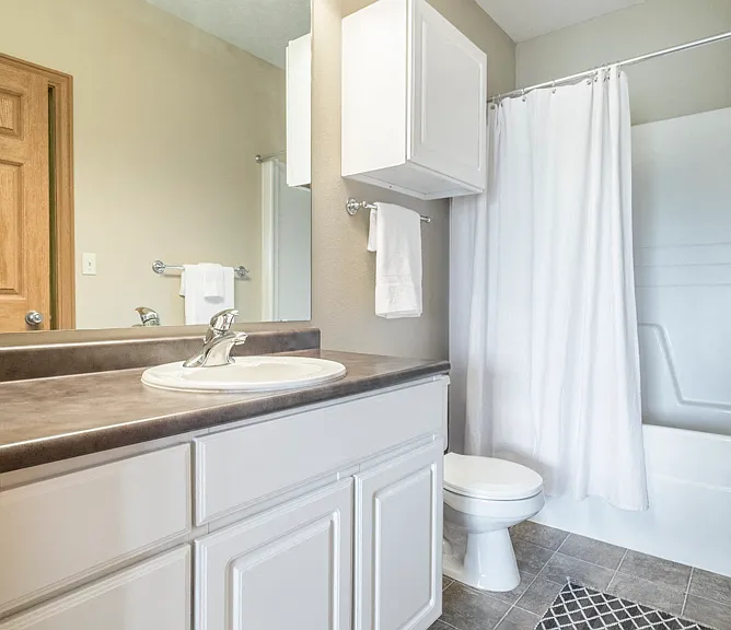 Our bathrooms feature wide vanity sinks and plenty of cabinet storagemaking it easy for you to get your day started right.