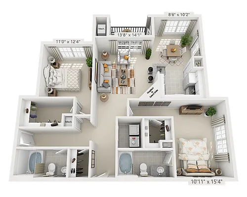 Floor plan Two Bedroom B2F
