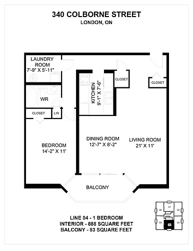Floor plan 1bdrm 1 Bed 1 Bath 3