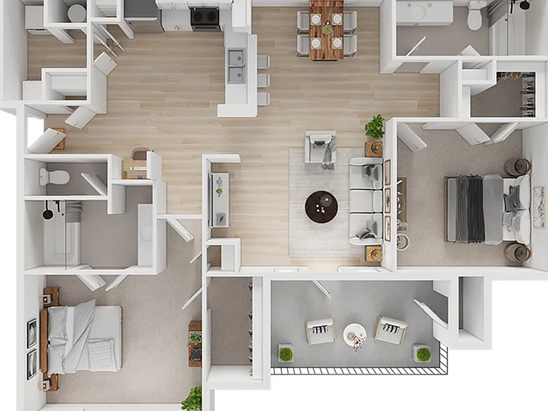 Explore the modern and spacious design of the B2 with its 2 bedrooms, 2 bathrooms, and open living space. Explore the modern and spacious design of the B2 with its 2 bedrooms, 2 bathrooms, and open living space.