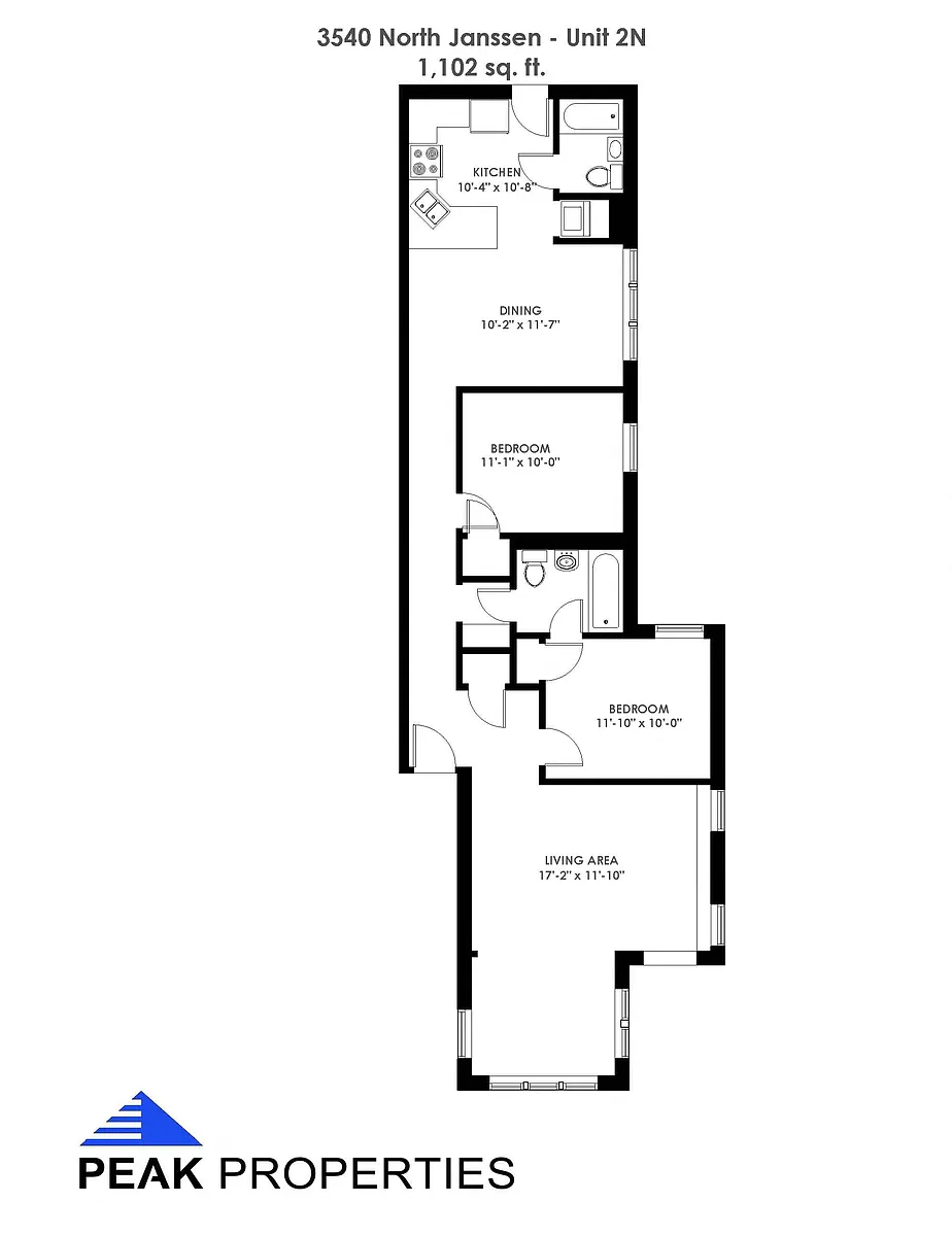 Floor plan 2 Bedroom - 2 Bathroom (North)