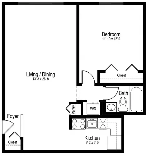 Floor plan One Bedroom One Bath Medium