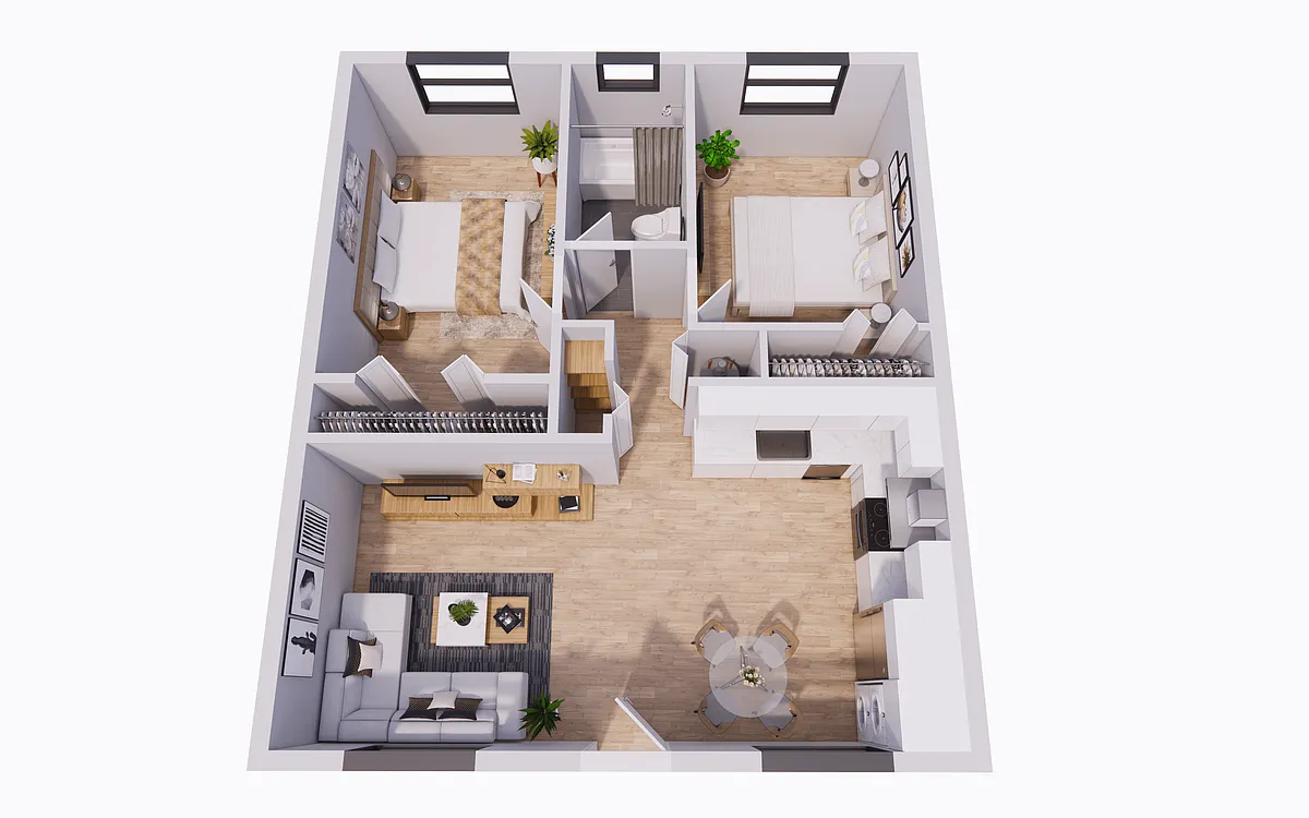 Floor plan 2 Bedroom 1 Bath - B1