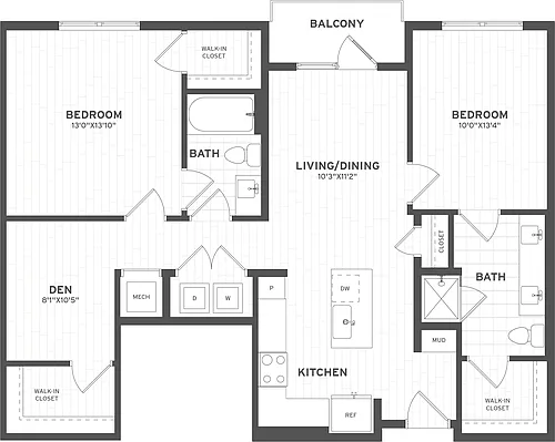 Floor plan 2 Bed/2 Bath Den -B12