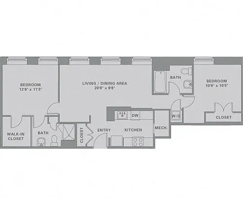 Floor plan 2 Bed/2 Bath-B1