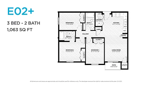 Floor plan Three Bedroom Two Bath