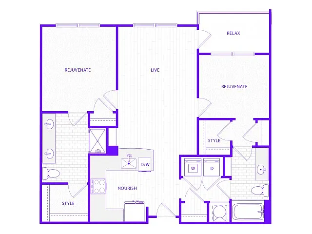 Floor plan Two Bedroom Two Bath (1200 SF)
