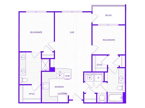 Floor plan Two Bedroom Two Bath (1200 SF)