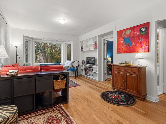 Living room with built-in shelving