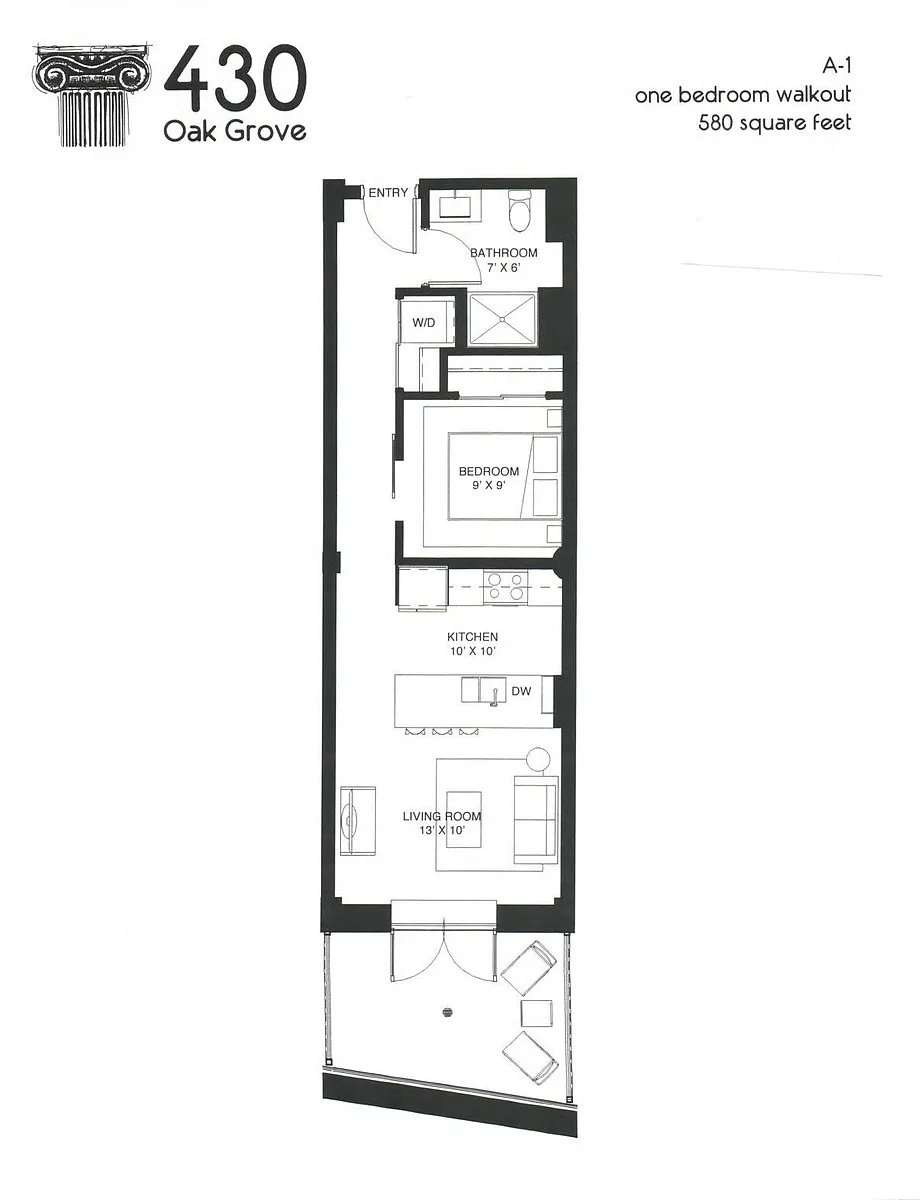 Floor plan 1 BR A-1W