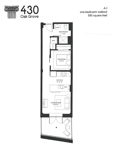 Floor plan 1 BR A-1W