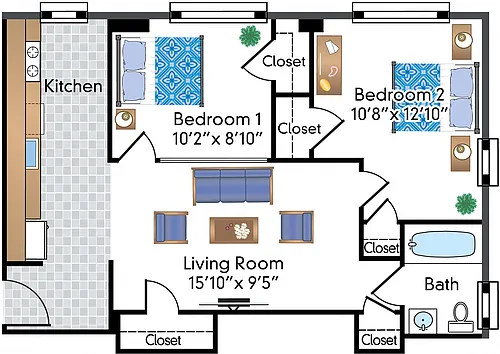 Floor plan Renovated 1 Bedroom with Den 11 Tier