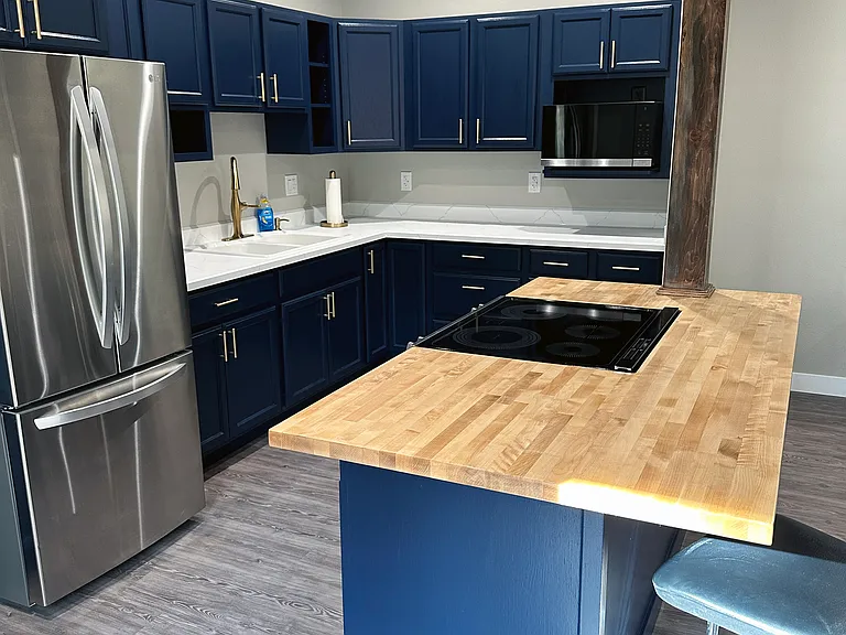 Kitchen with new island & range